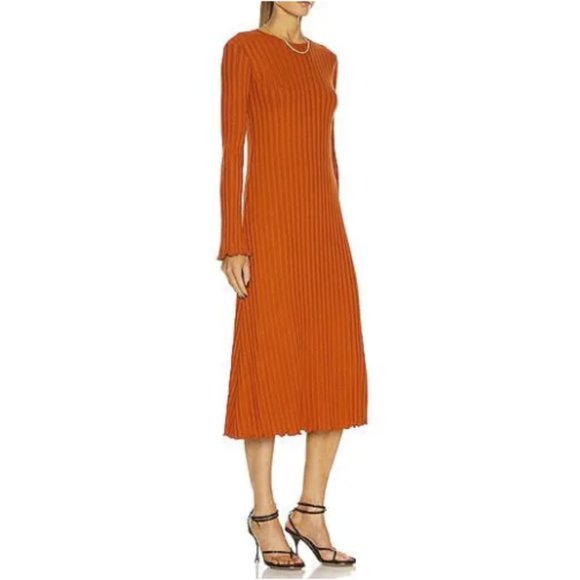 Simon Miller Wells Midi Dress in Rust Large Wide Ribbed Knit Long Sleeve - Picture 2 of 10